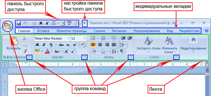 Какая часть интерфейса программы microsoft office word выделена на рисунке