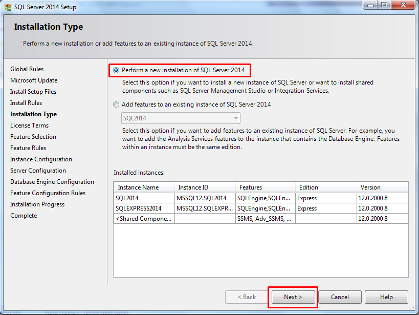 Existing instance. SQL Express 2014. Microsoft® SQL Server® 2014 Express. SQL Server Express. SQL Server Express Edition.