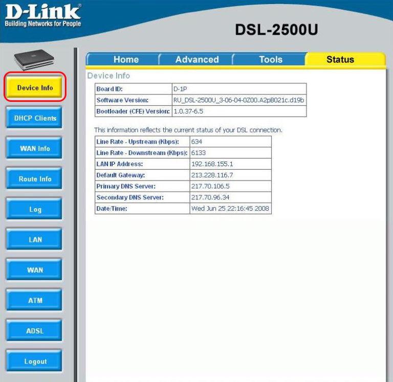 Подключение и настройка adsl модема d-link 2500u