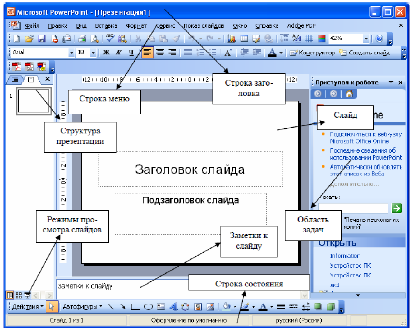 Структура окна MS POWERPOINT. Панель инструментов повер поинт 2007. Окно программы MS POWERPOINT. Основные элементы окна повер поинт. Павер поінт