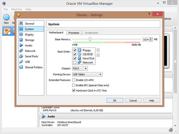 Выбираем тип подключения сети virtualbox.