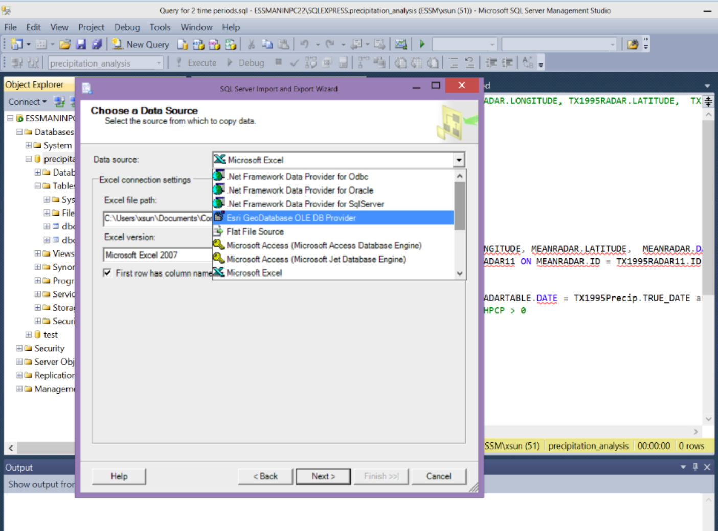 Sql server excel