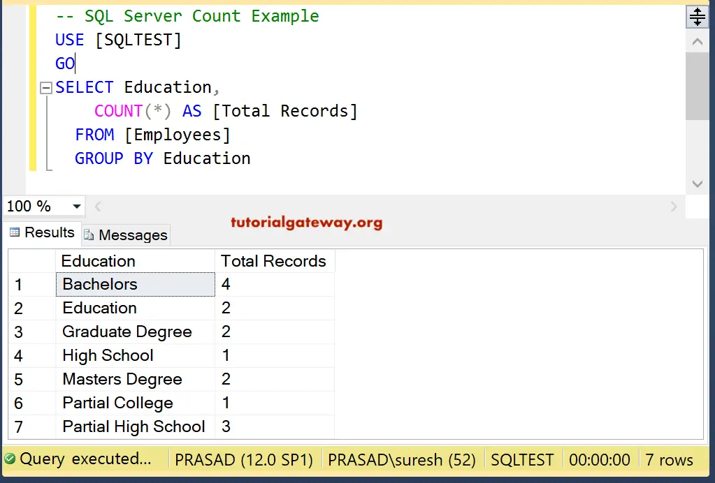 Sql using rows