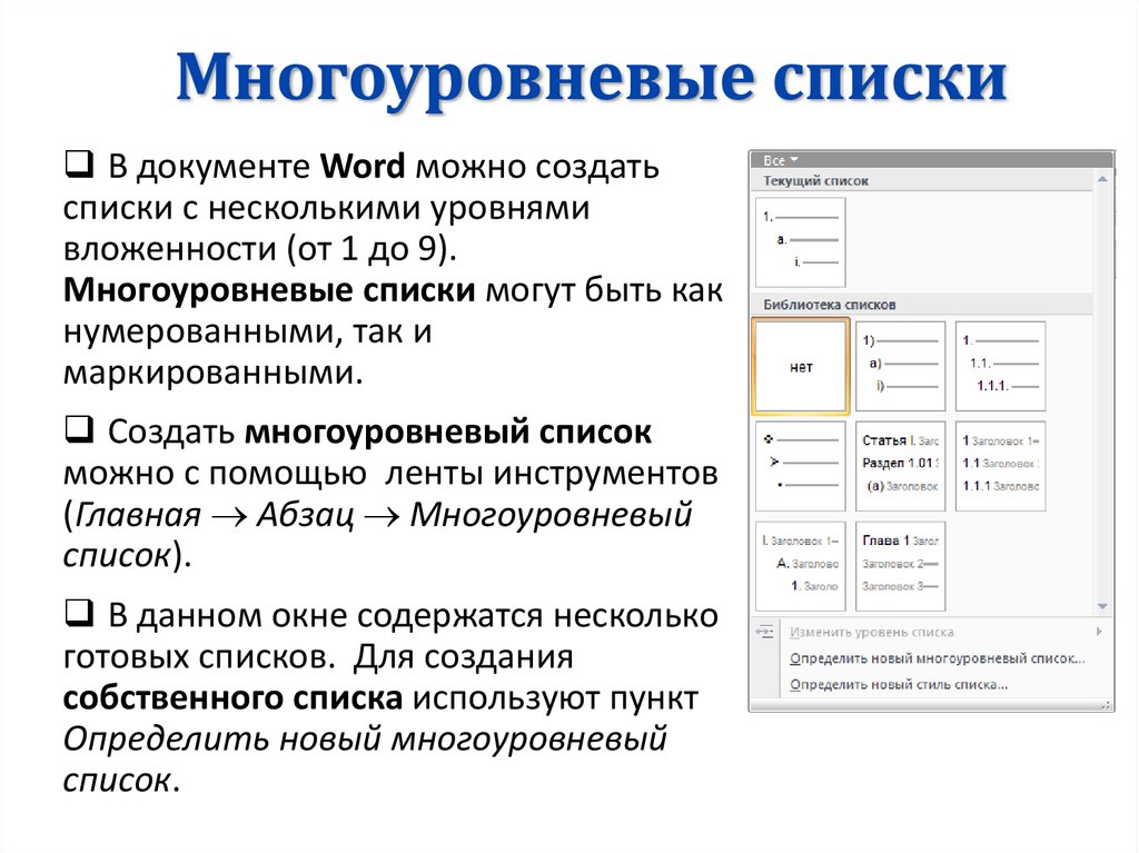 Маркированные и нумерованные списки в презентации