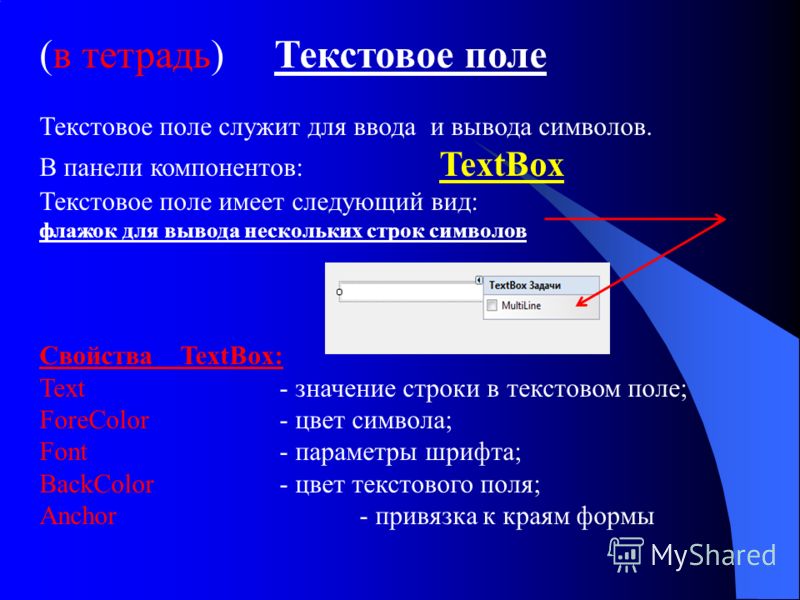 Вывод данных в строку. Текстовое поле (textbox). Текстовое поле это в информатике. Типы текстовых полей. Однострочное текстовое поле.