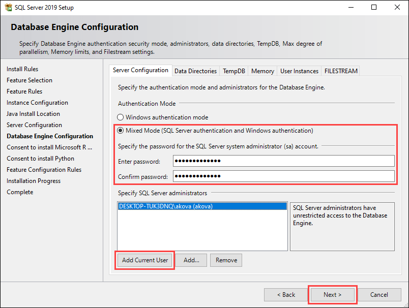 Ограничения 2019. Установка SQL Server 2019.