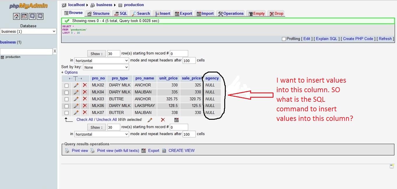 Sql using rows