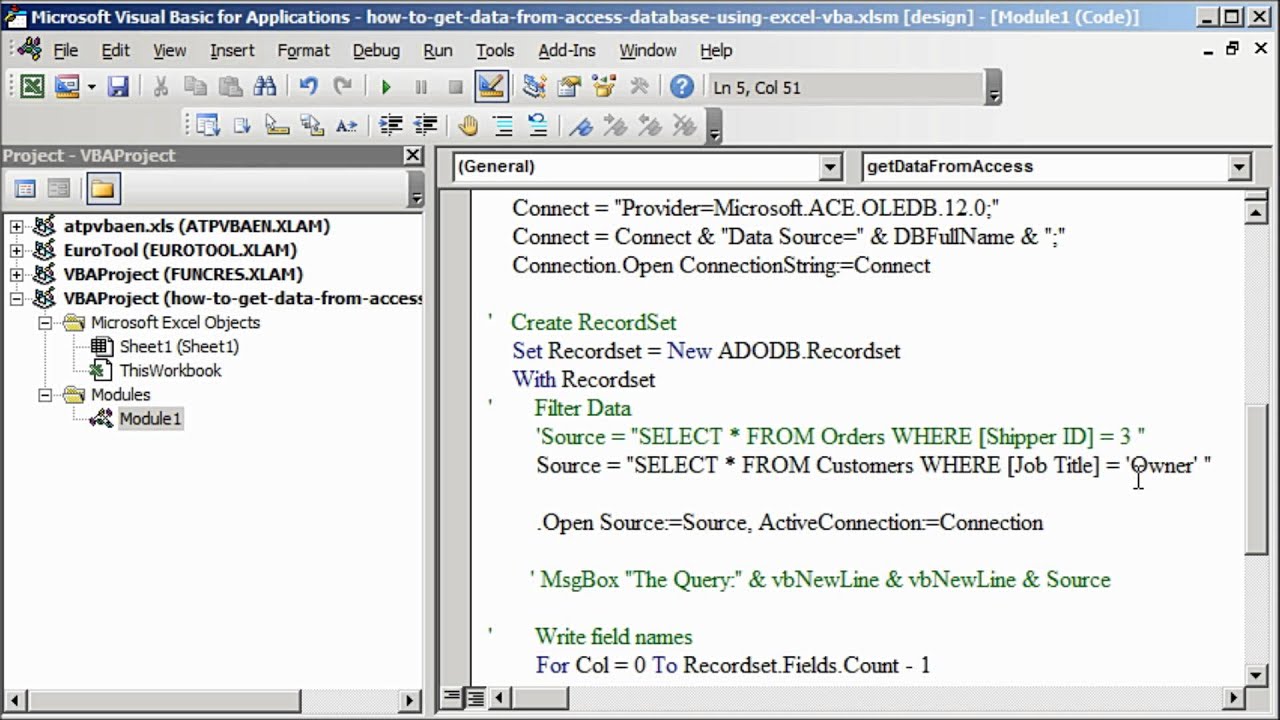 Как сделать запрос sql в excel?