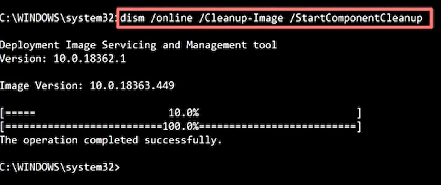 Dism image c cleanup. DISM уменьшить размер WINSXS. Очистка папки WINSXS В Windows. STARTCOMPONENTCLEANUP. Команда в МС дос чтобы удалить папку system32 на виндовс 98.