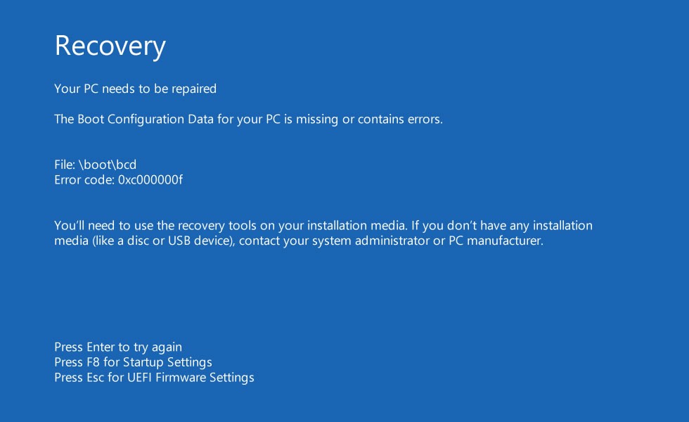 Как устранить ошибку 0xc000000f при включении windows 10